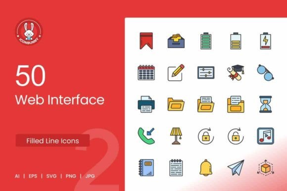50 Web Interface Filled Line Icons