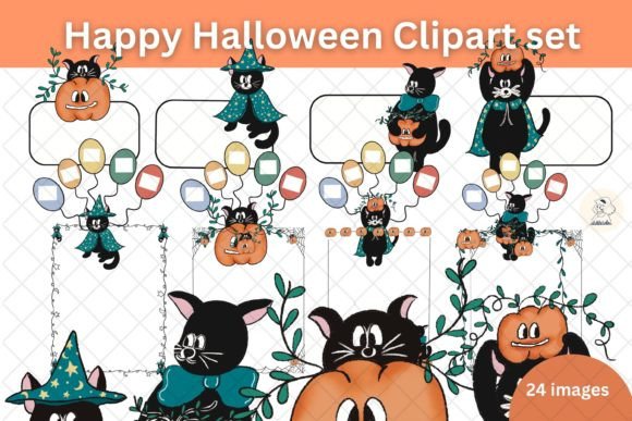 Black Cat Halloween Frame Clipart