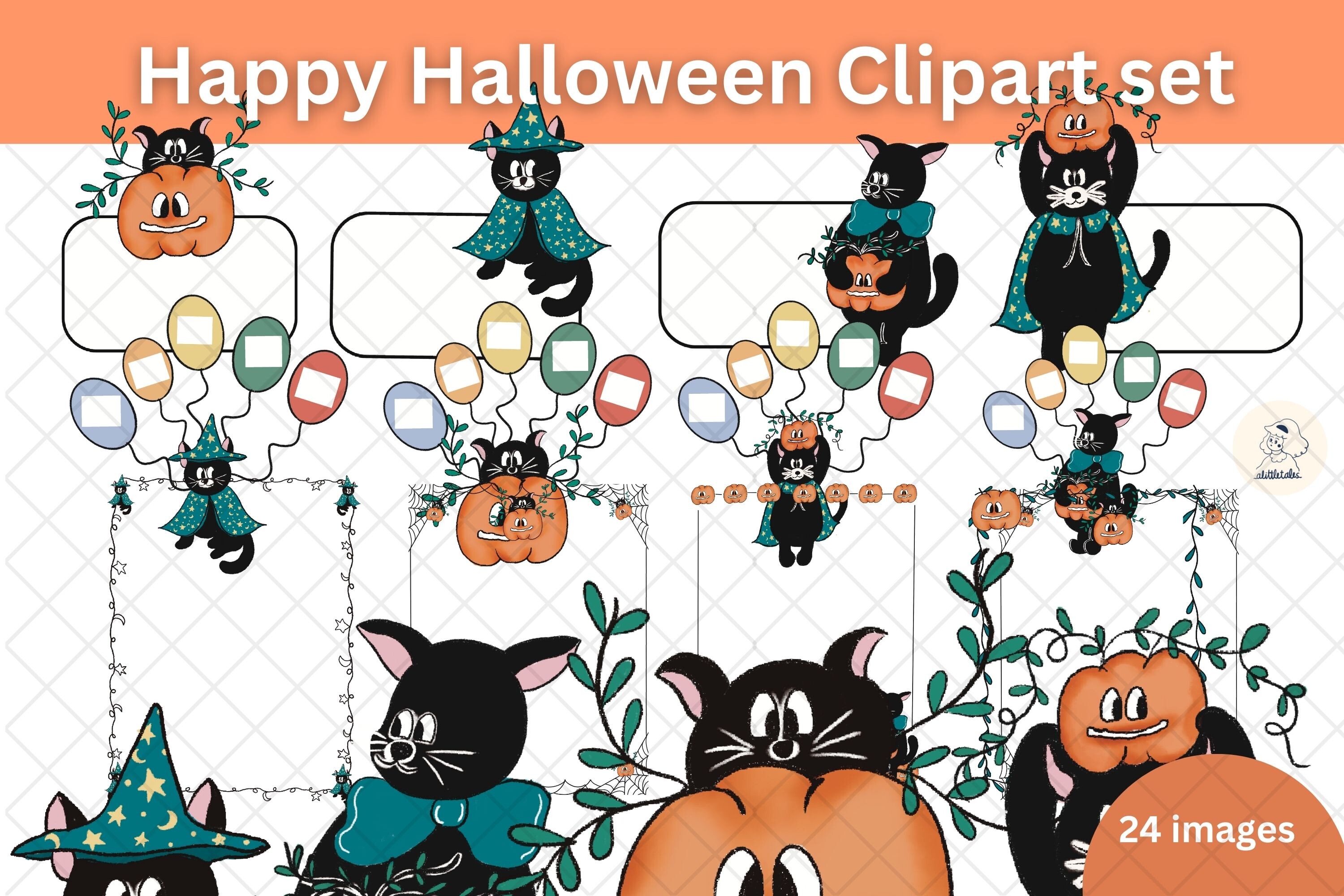 Black Cat Halloween Frame Clipart