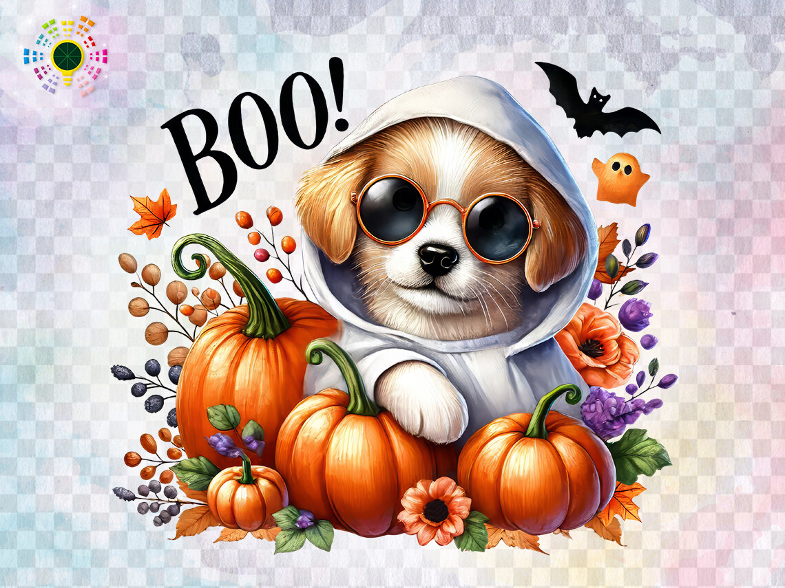 Cute Dog Halloween Ghost Costume Clipart Graphic by MICON DESIGNS ...
