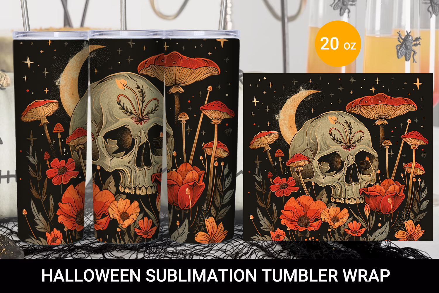 Halloween Tumbler, Skull Tumbler Graphic by KMarinaDesign · Creative ...