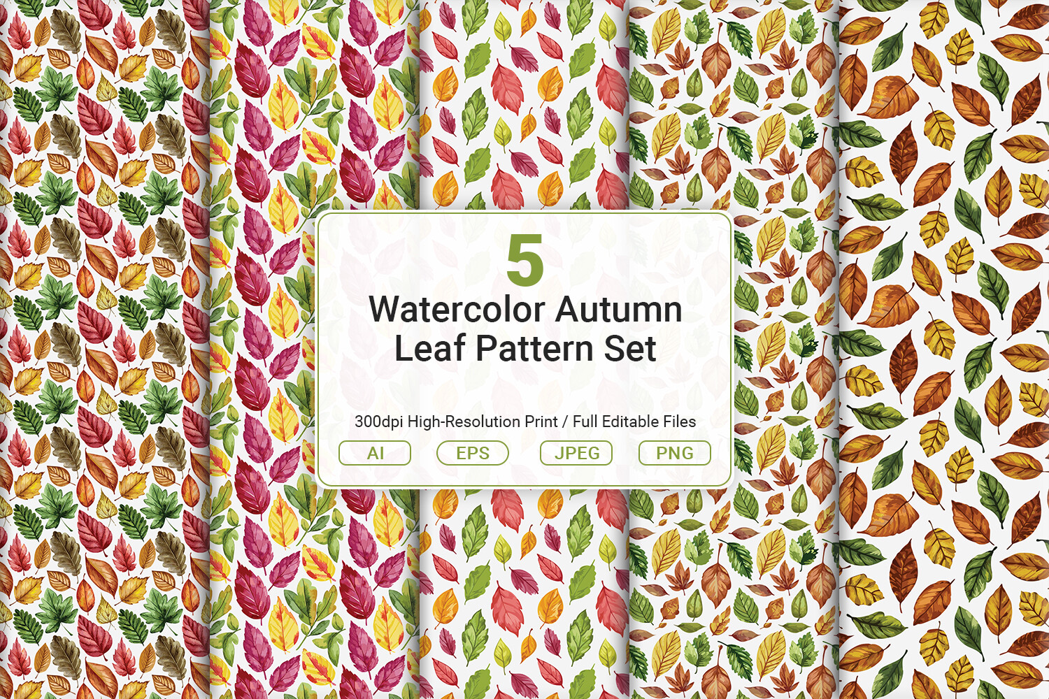 Watercolor Autumn Leaf Pattern Set Graphic by JUNDI · Creative Fabrica