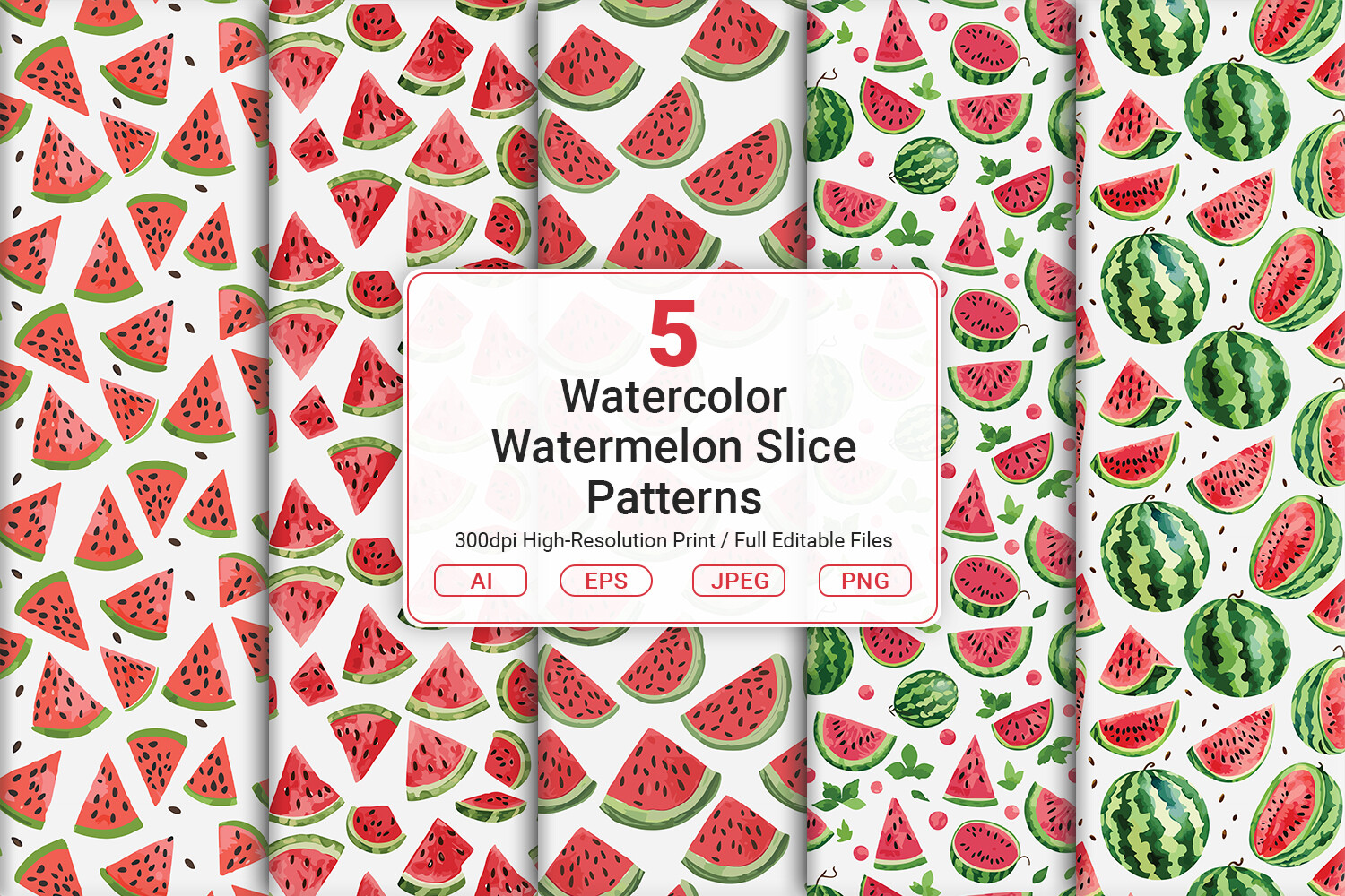 Watercolor Watermelon Slice Patterns Graphic by JUNDI · Creative Fabrica