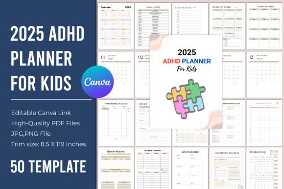 2025 ADHD Planner for Kids Canva Template