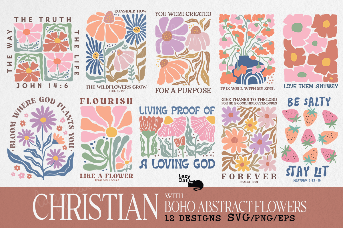 Christian Boho Flowers SVG PNG Bundle