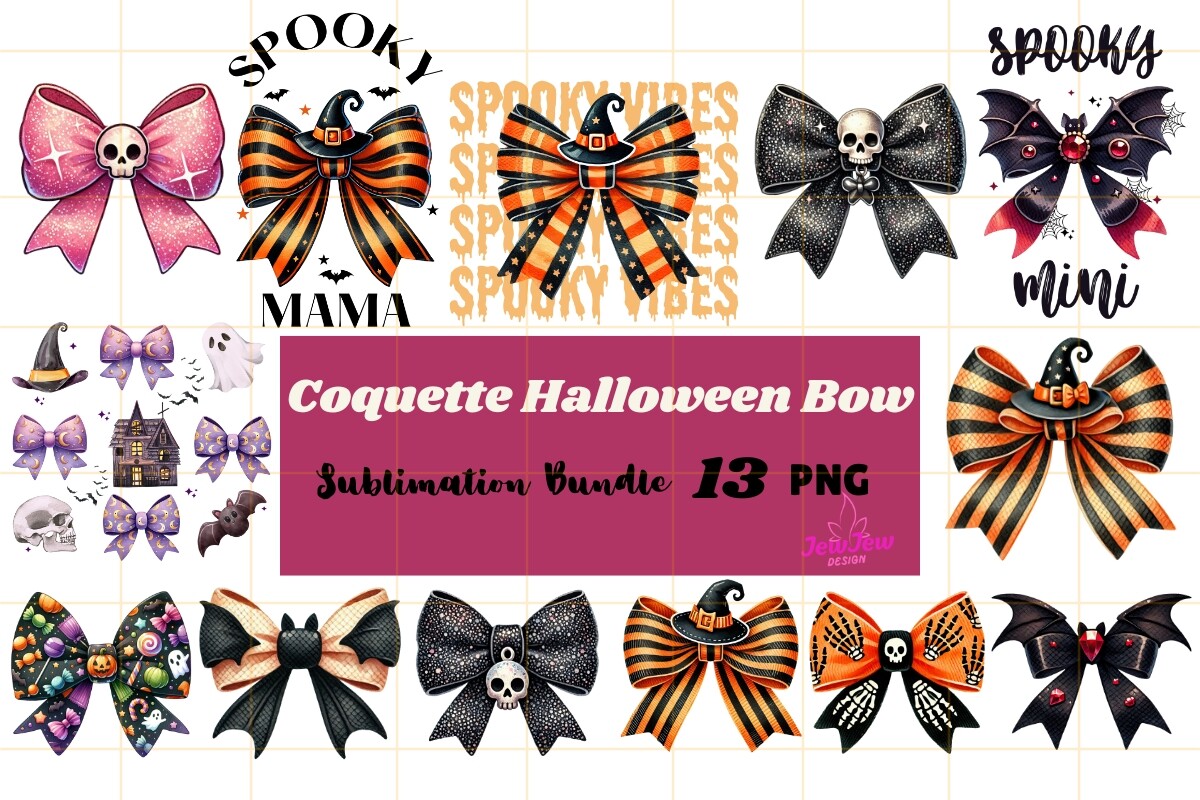 Coquette Halloween Bow PNG Bundle Graphic by JewjewDesign · Creative ...