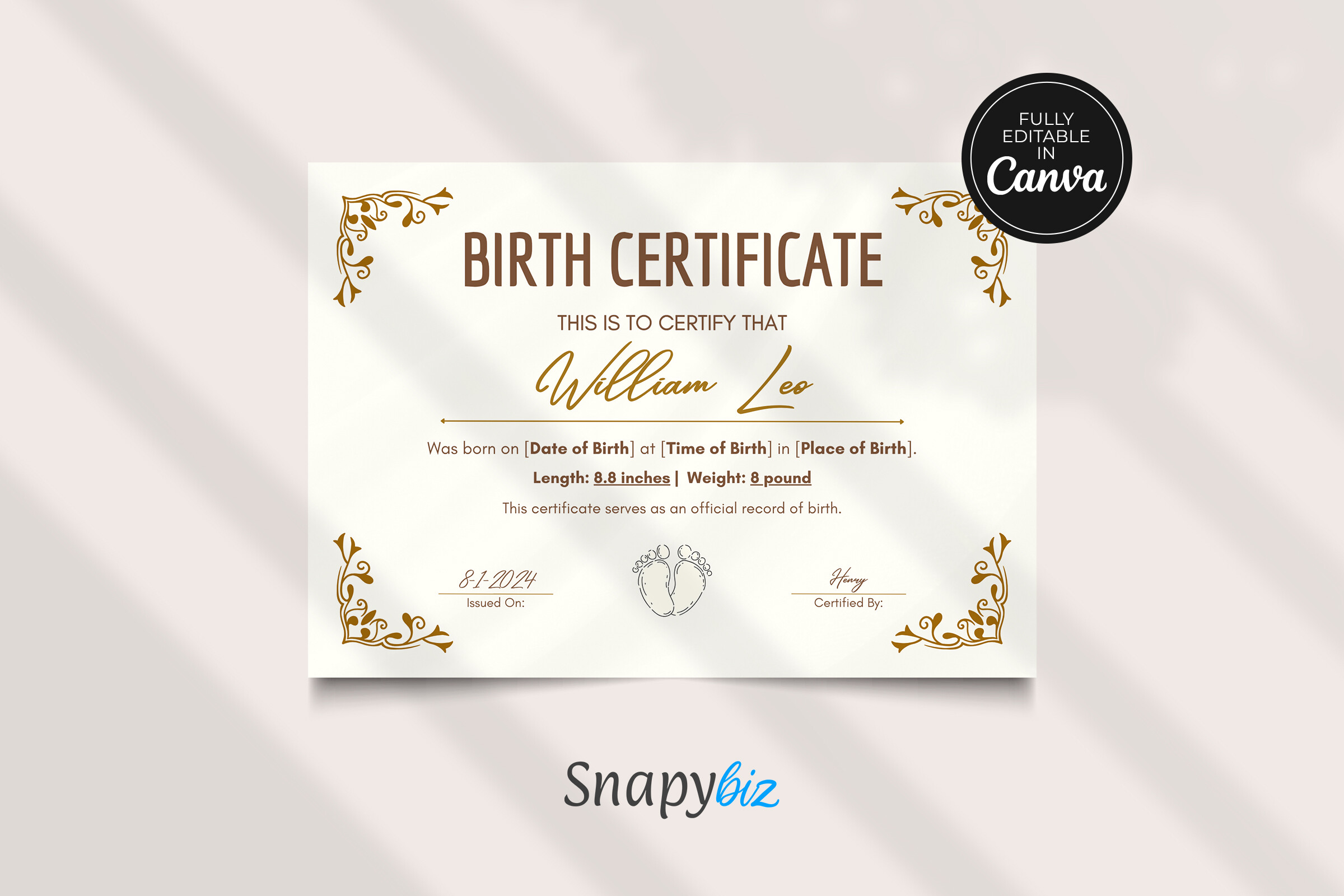 Editable Birth Certificate Template