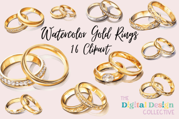 Gold Wedding Rings Clipart Bundle Graphic Illustrations By lizballew