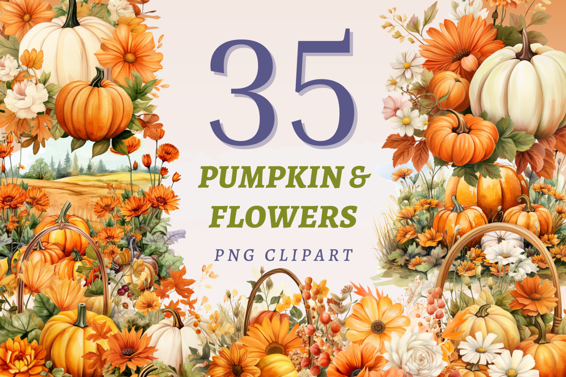 Pumpkin and Flowers PNG Bundle Graphic by SapphireDreamscape · Creative ...