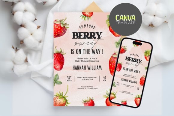 Strawberry Baby Shower Invitation Canva