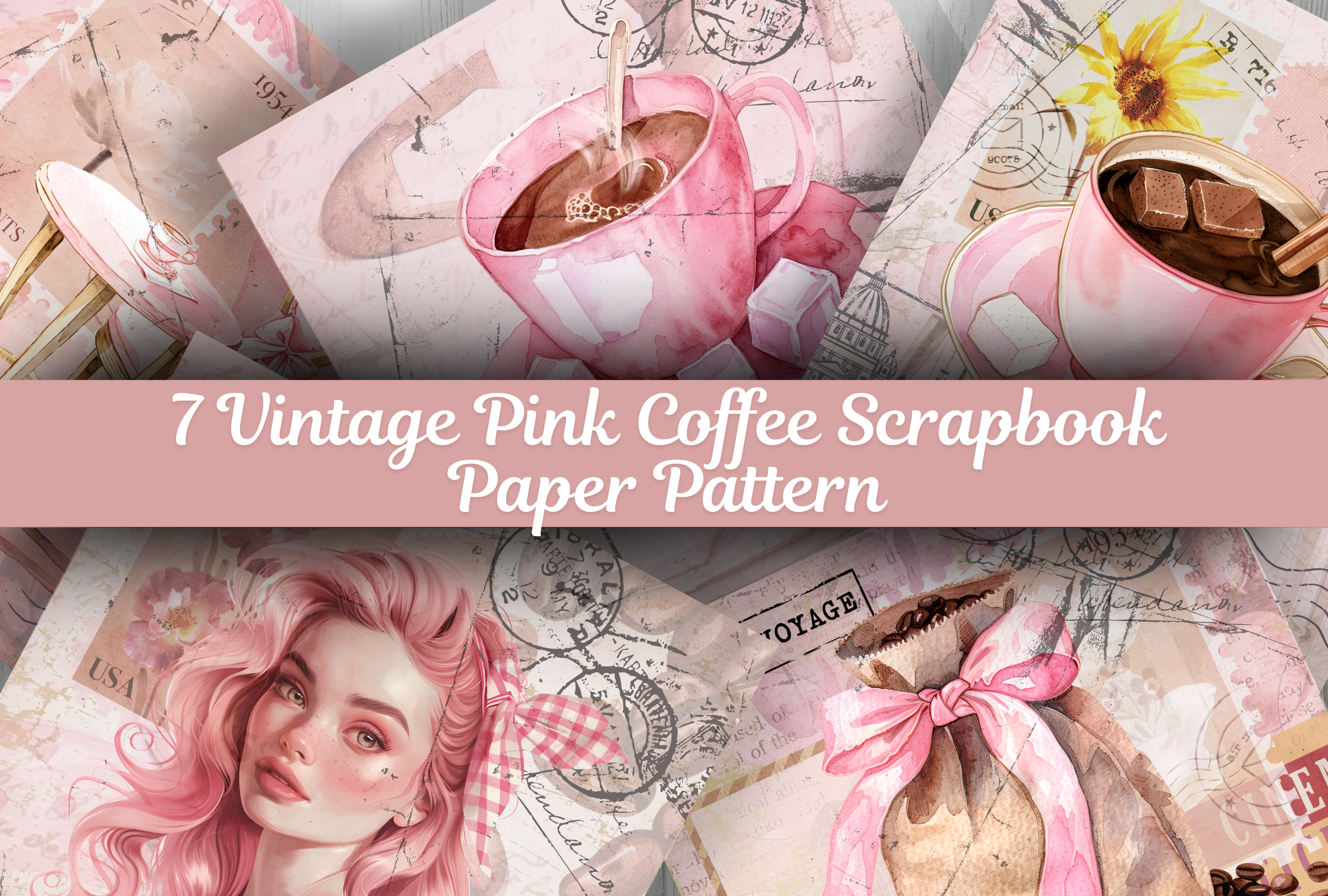 Vintage Pink Coffee Scrapbook Paper Graphic by Nelly imy · Creative Fabrica