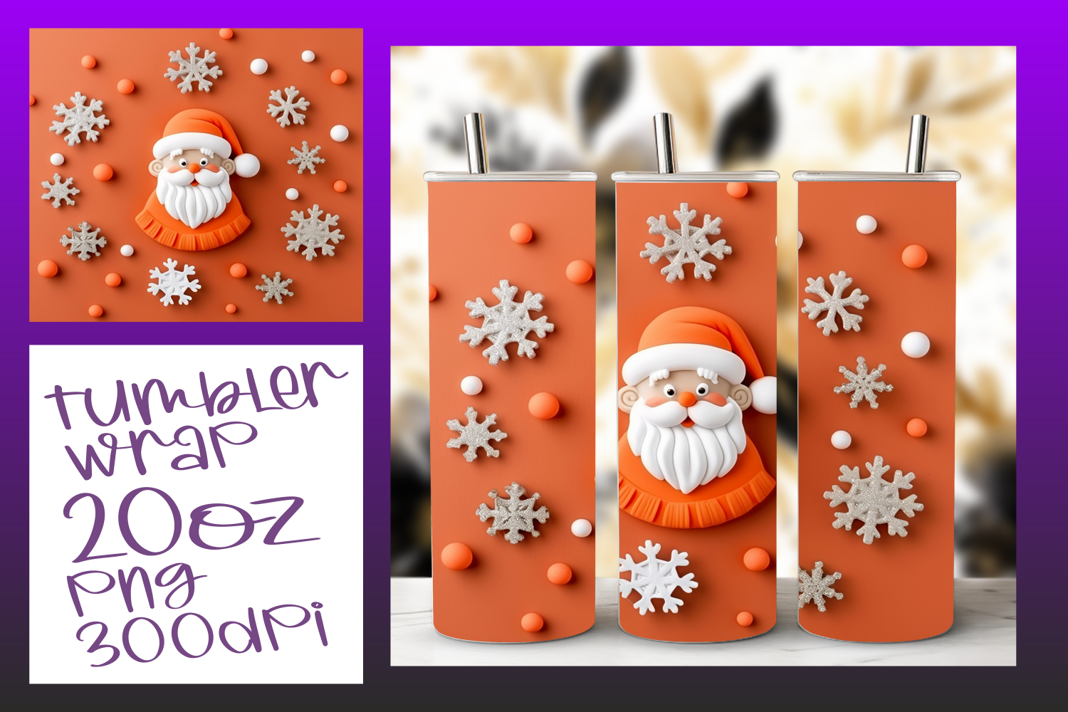 20oz Tumbler Sublimation Wrap 3D Santa Graphic by digitaldarius ...