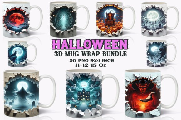 3d Eerie Halloween Mug Wrap Bundle Graphics