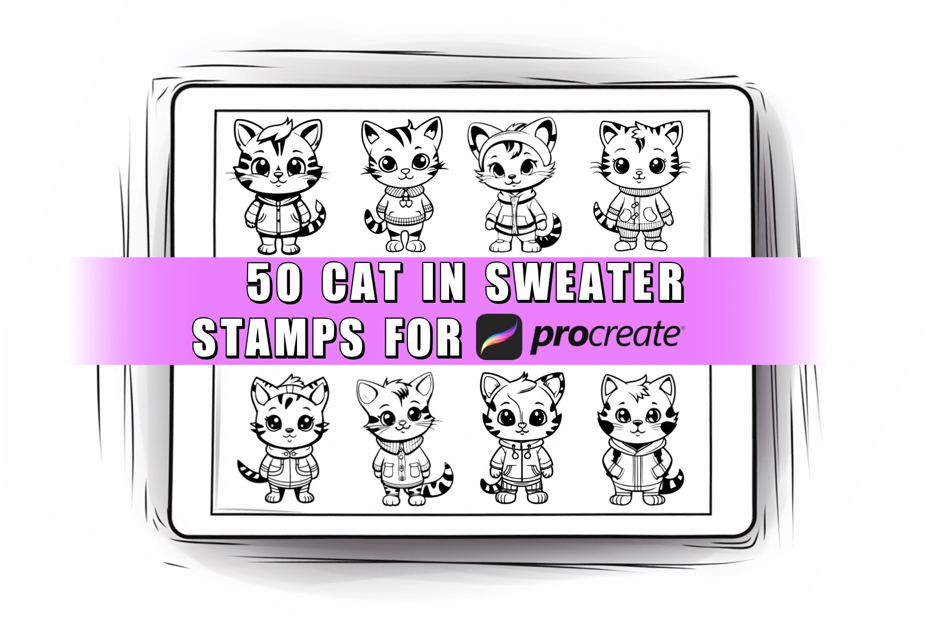 50 Cute Cat Procreate Stamps Brushes Graphic by ProcreateSale ...