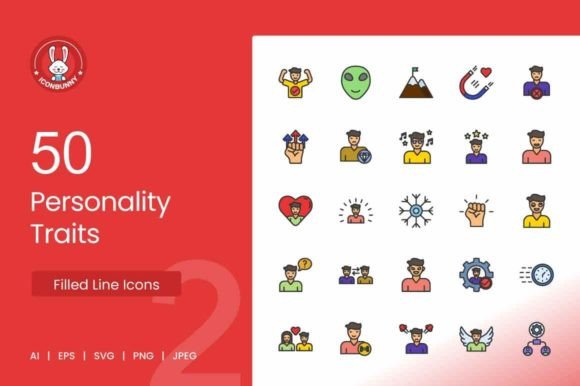 50 Personality Traits Filled Line Icons