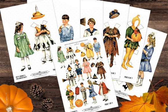 Vintage Betty Bonnet Paper Dolls Graphic Illustrations By Digital Magpie Design Studio