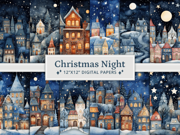 Whimsical Christmas Night Digital Papers