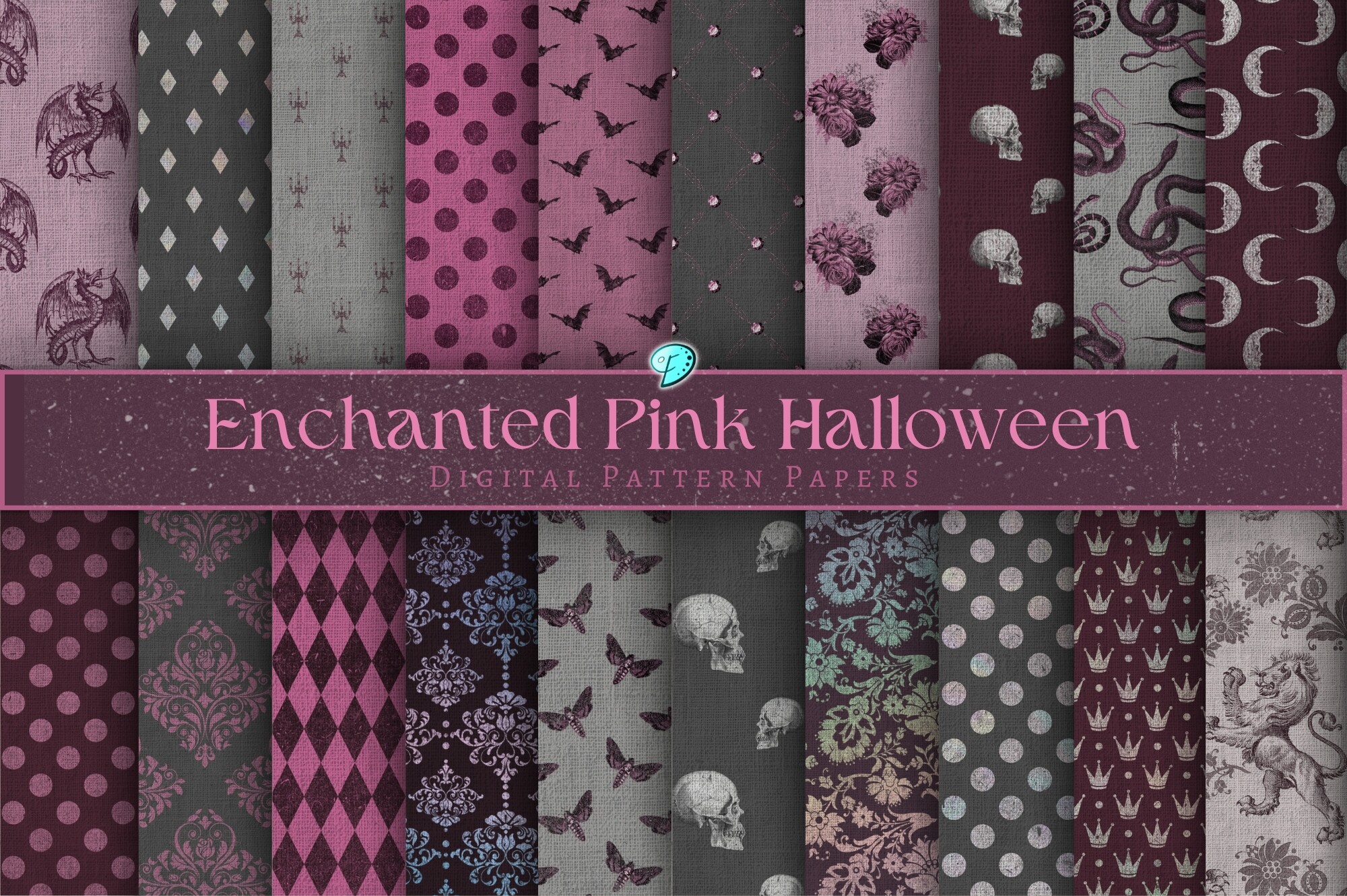 Enchanted Pink Halloween Pattern Papers Graphic by Emily Designs ...