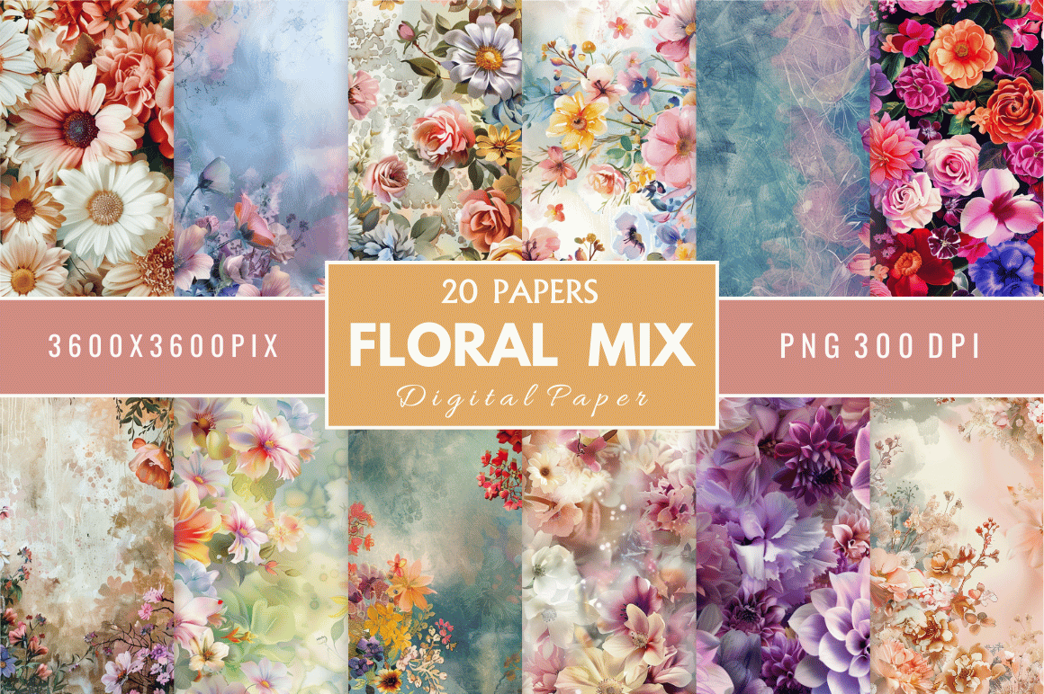 FLORAL MIX Digital Papers Bundle Graphic by Regulrcrative · Creative ...