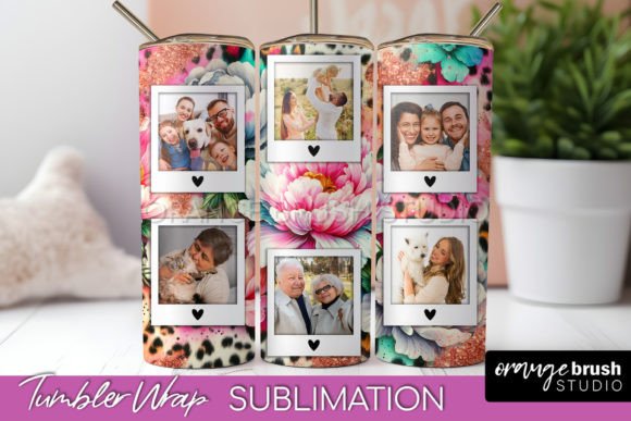 Flowers Photo Frame Tumbler Wrap PNG
