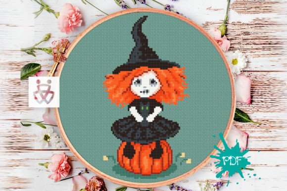 Halloween Witch Cross Stitch Pattern PDF