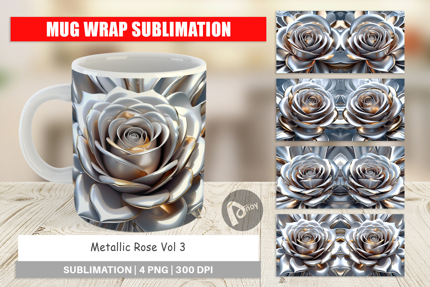 Mug Wrap Metallic Rose Graphic by Artnoy · Creative Fabrica
