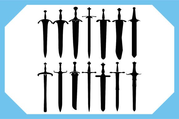 Swords Black Silhouette Set 3 Grafica Illustrazioni Stampabili Di maream6446bd