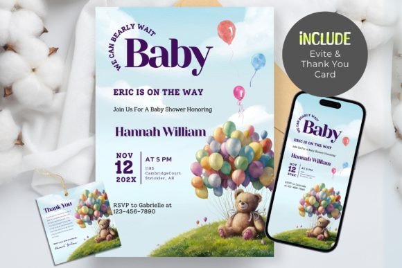 Teddy Bear Baby Shower Invitation Canva