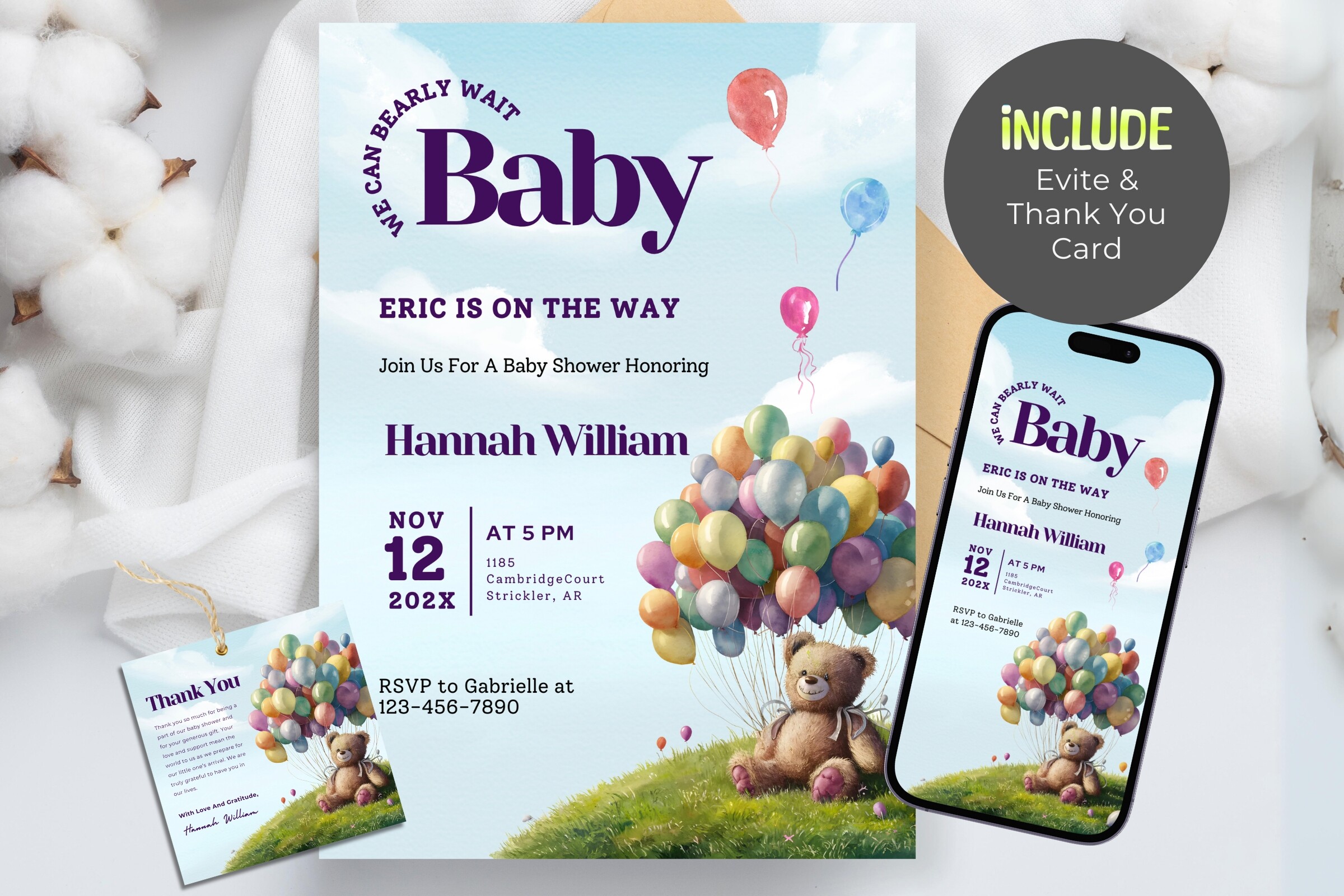 Teddy Bear Baby Shower Invitation Canva