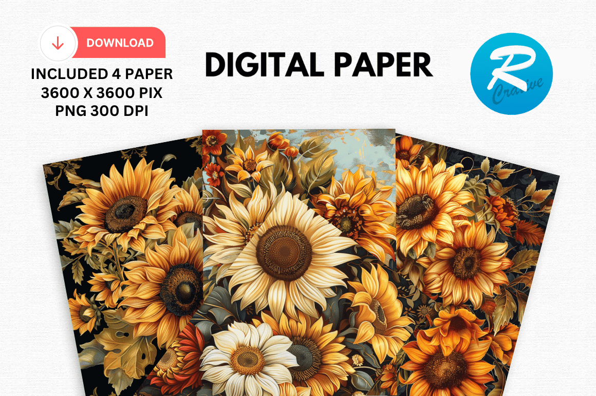 Autumn Fall Sunflowers Digital Papers Graphic by Regulrcrative ...