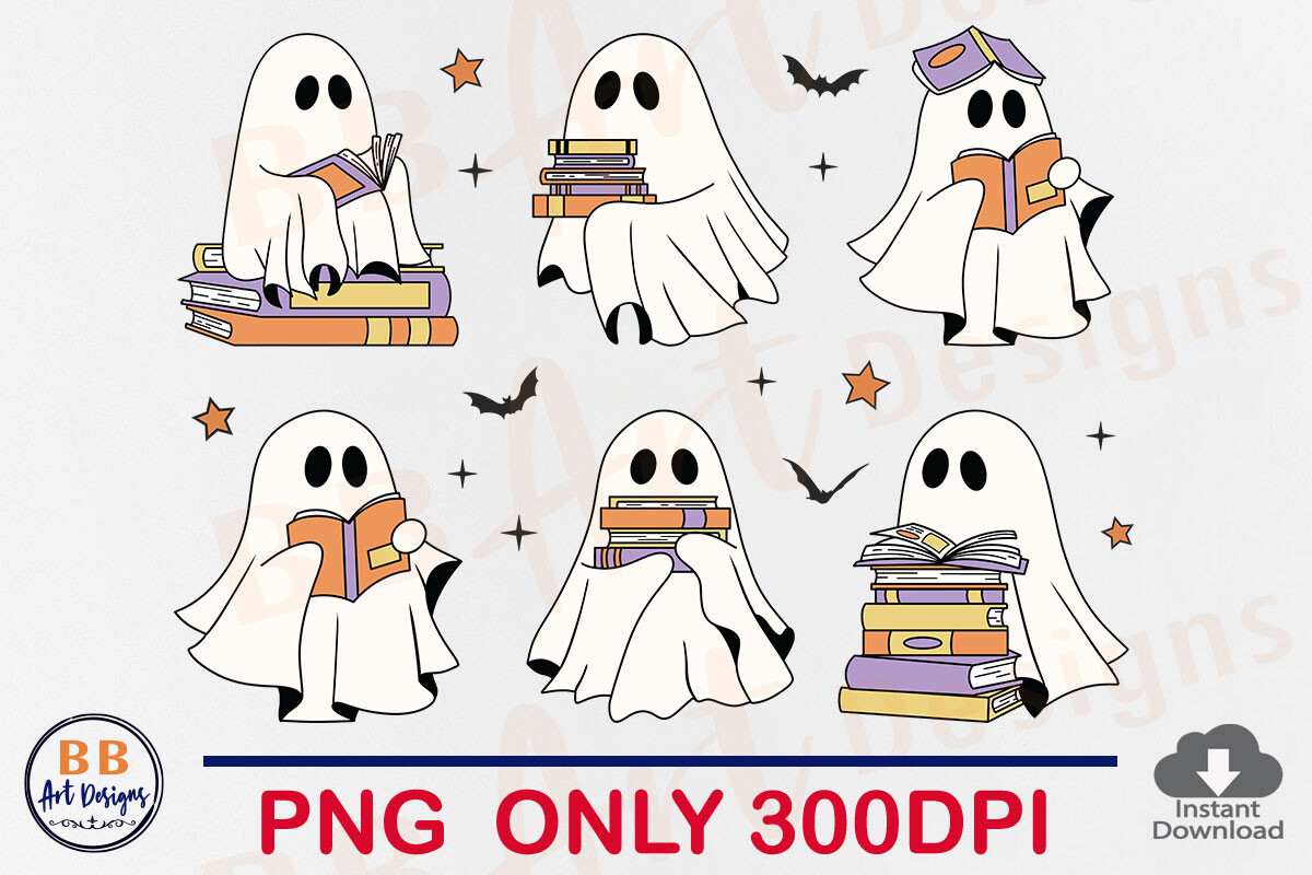 Cute Ghost Book Lover Halloween PNG Gift