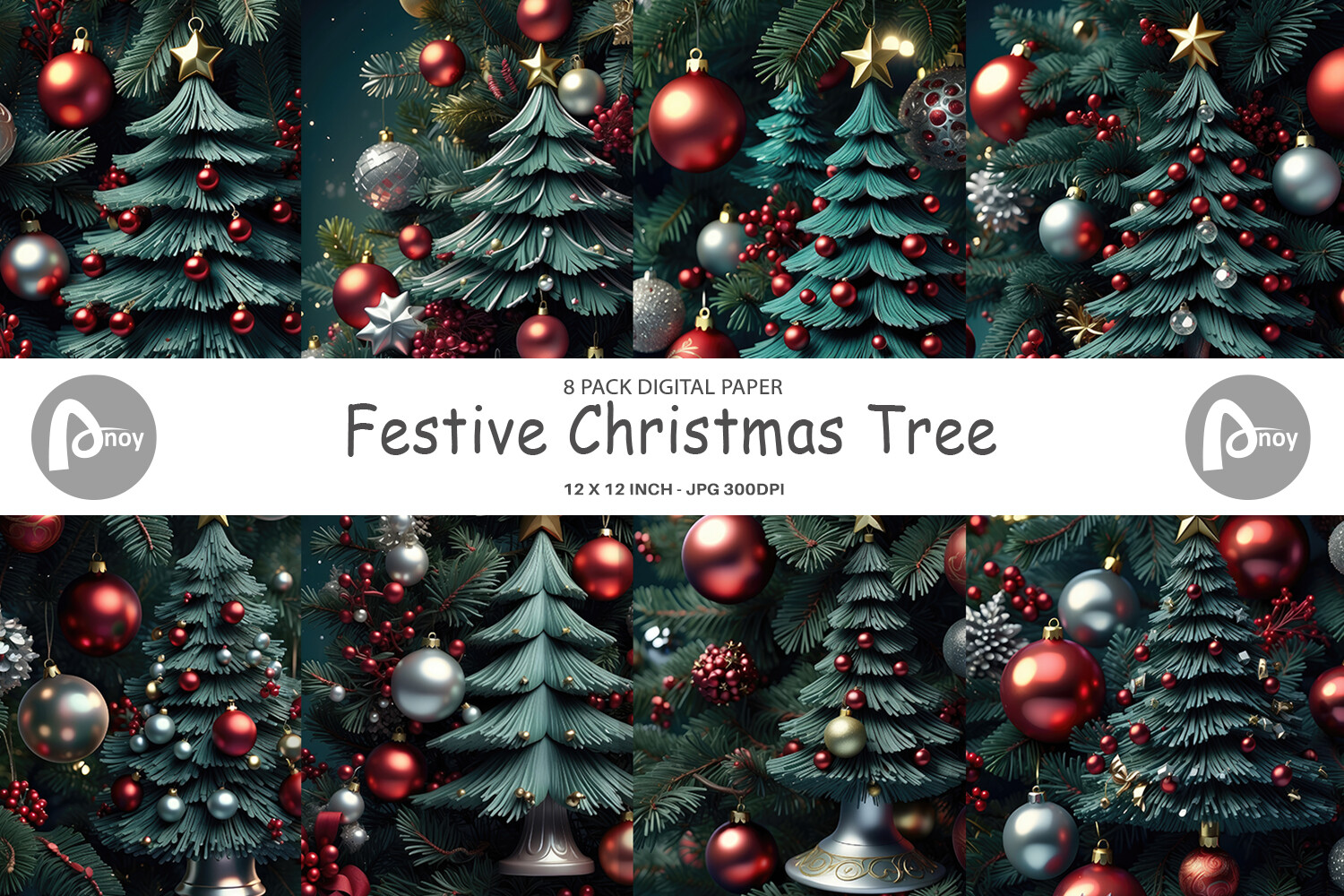 Digital Paper Festive Christmas Tree Graphic by Artnoy · Creative Fabrica