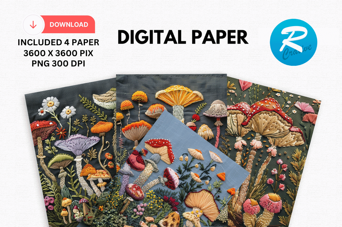 Fantasy Mushroom Digital Paper Pattern Graphic by Regulrcrative ...