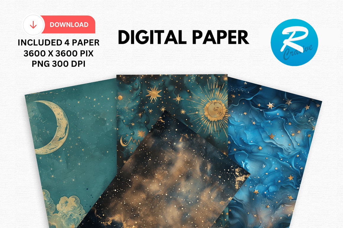 Watercolor Celestial Digital Paper Print Graphic by Regulrcrative ...