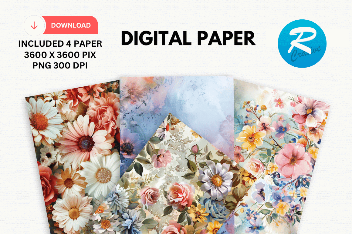 Watercolor FLORAL MIX Digital Papers Graphic by Regulrcrative ...