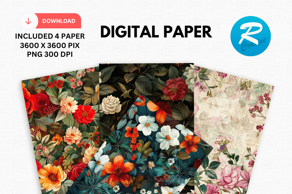 Watercolor Flowers Foliage Digital Paper Graphic by Regulrcrative ...