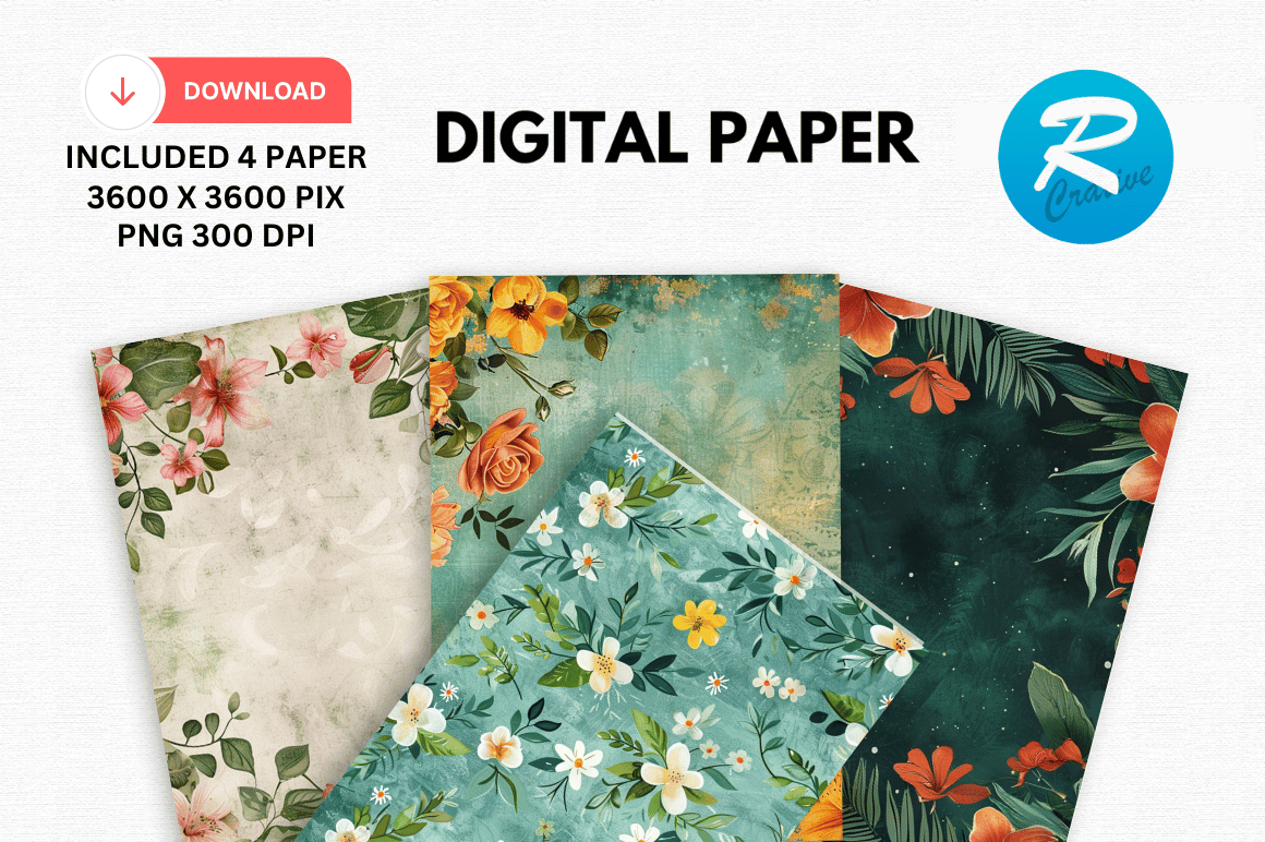 Watercolor Flowers Foliage Digital Paper Graphic by Regulrcrative ...
