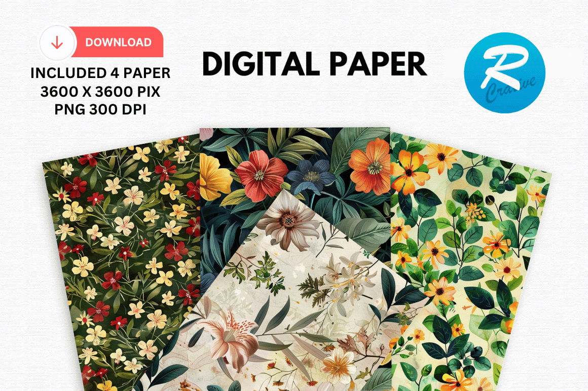 Watercolor Flowers Foliage Digital Paper Graphic by Regulrcrative ...