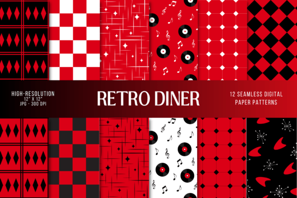 Retro Diner Digital Paper Graphic by chromolumestudio · Creative Fabrica