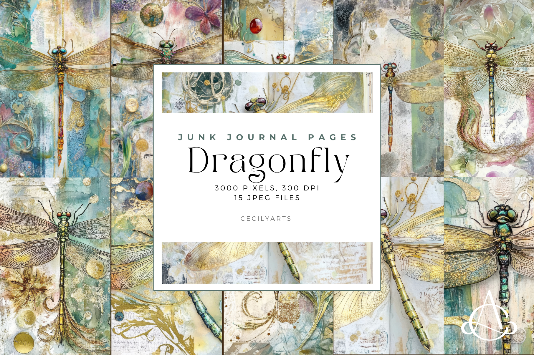 Dragonfly Junk Journal Pages Graphic by Cecily Arts · Creative Fabrica