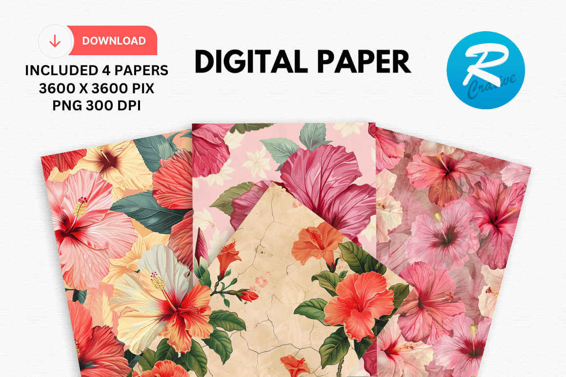 Hibiscus Flower Digital Paper Background Graphic by Regulrcrative ...