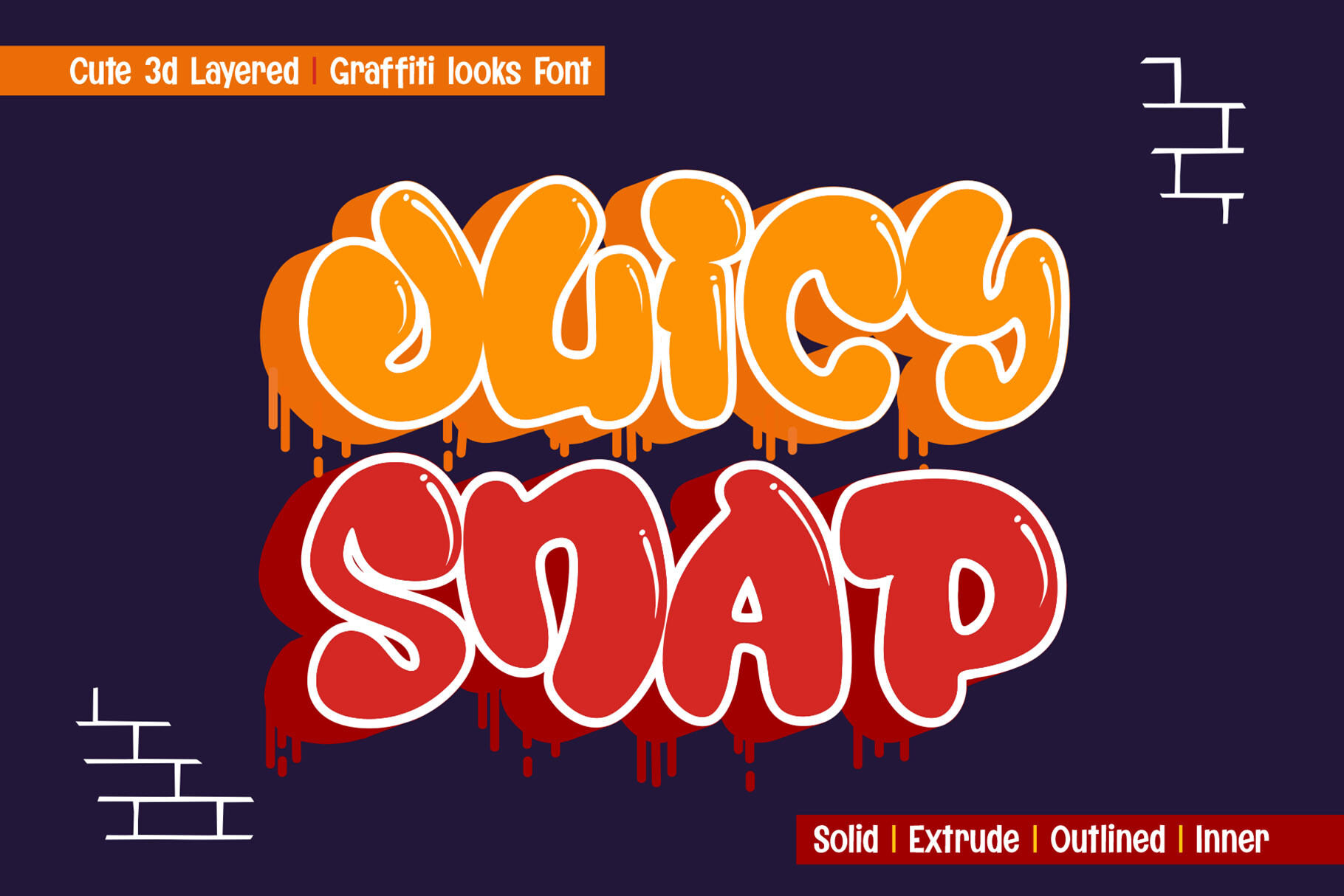 Juicy Snap preview — playful 3D layered bold display font