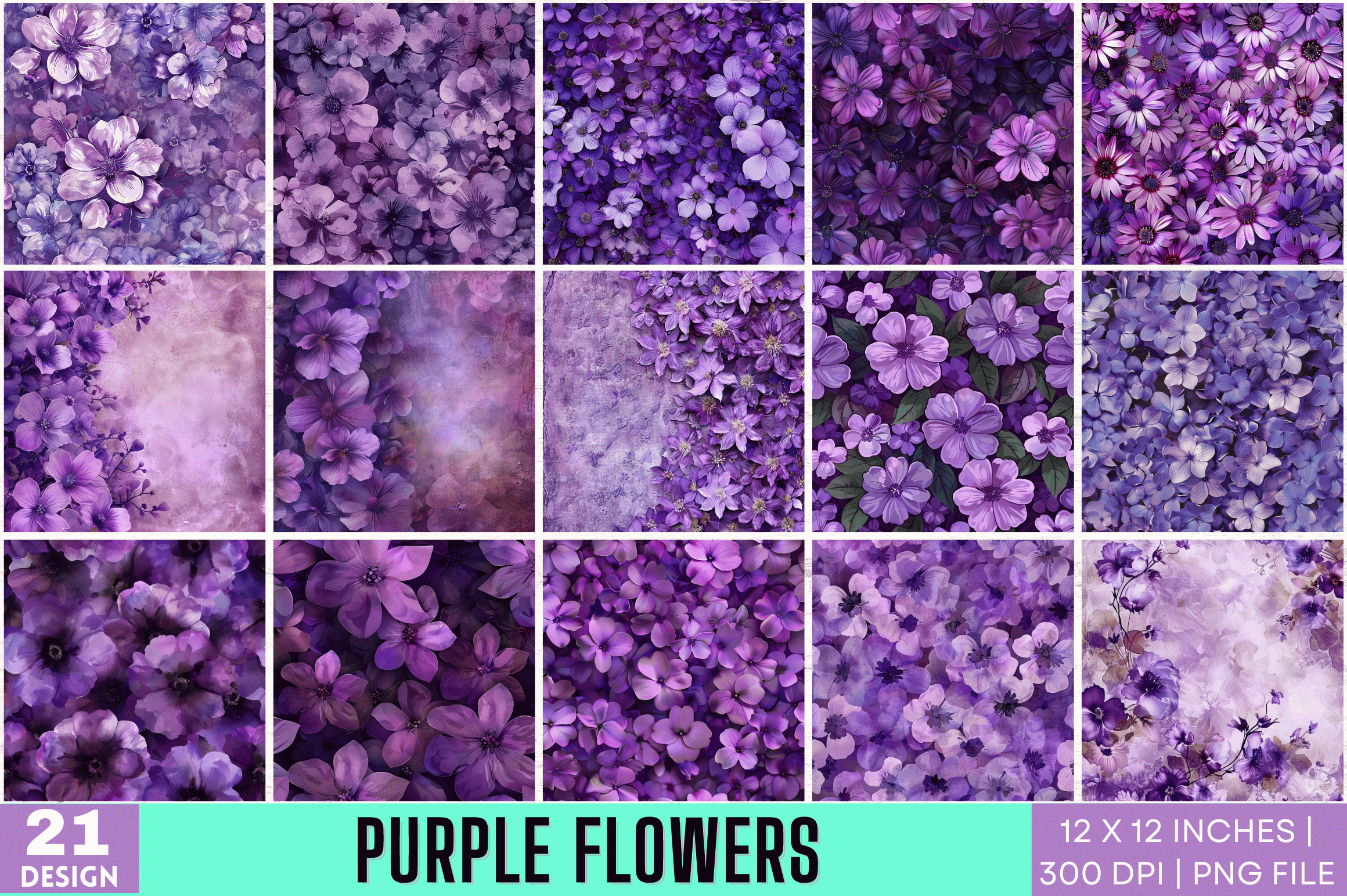 Purple Flowers Digital Paper Bundle Graphic by Digital_Art12 · Creative ...