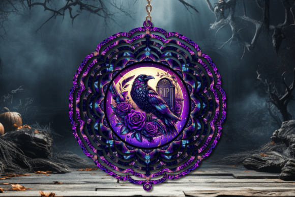 Raven and Roses Halloween Wind Spinner