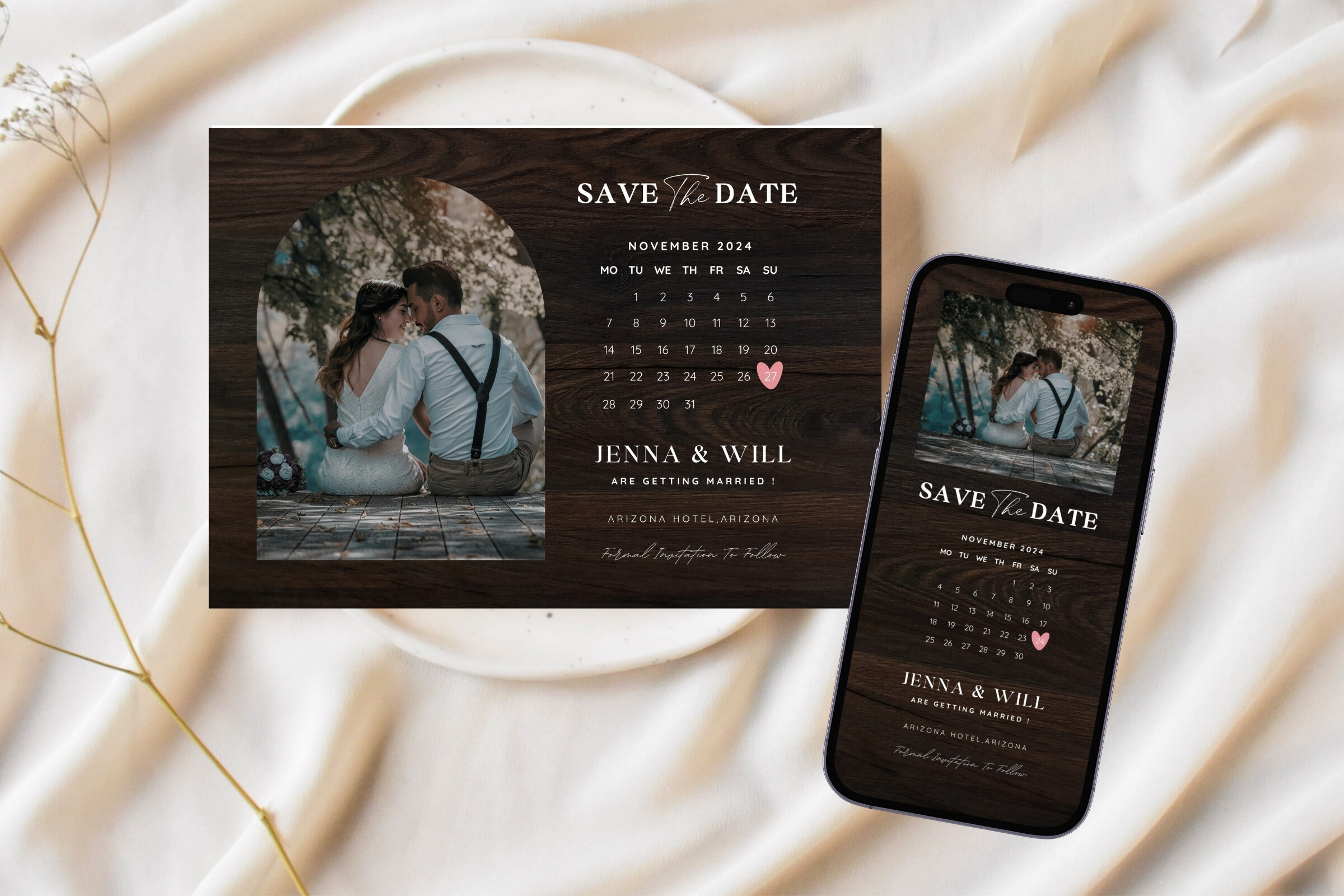 Rustic Save the Date Invitation Canva