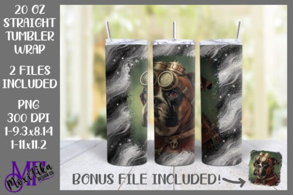 steampunk boxer dog tumbler wrap design for Cricut sublimation and Etsy
