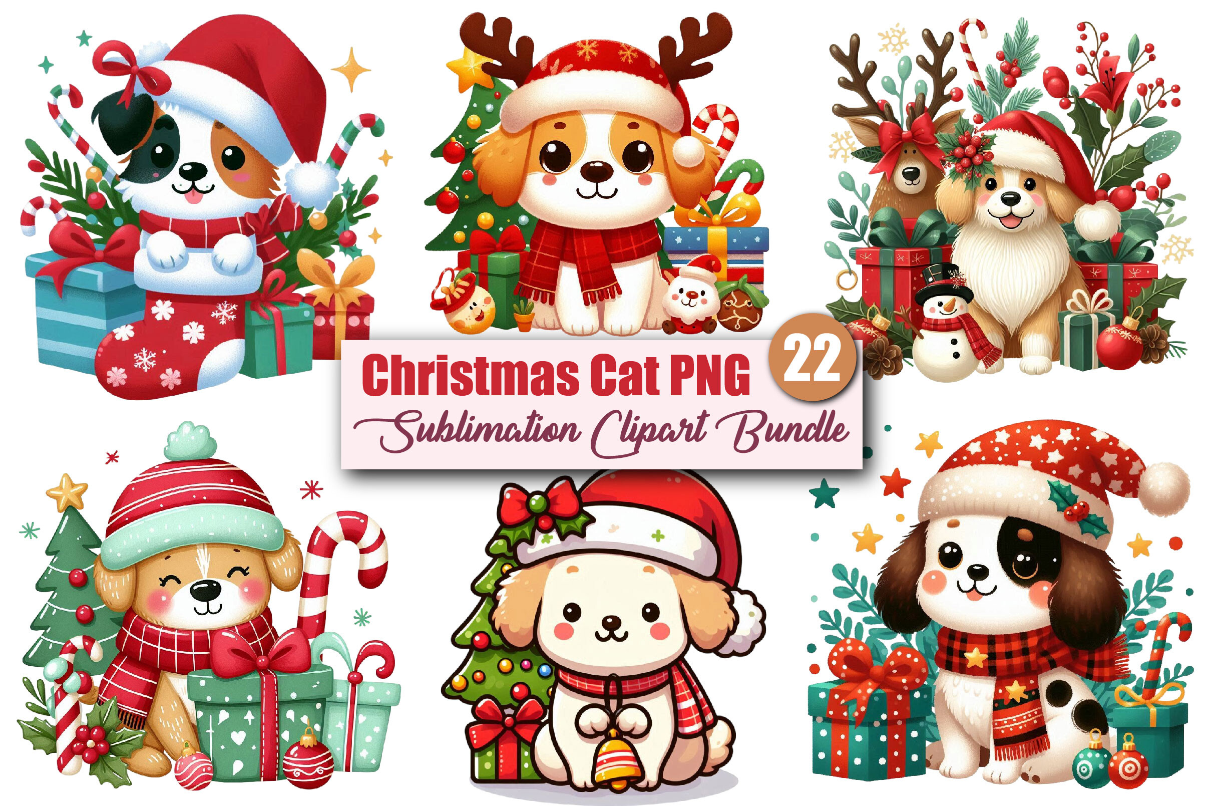 Watercolor Christmas Cat Clipart Bundle Graphic by CitraGraphics ...