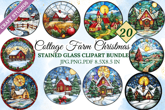 Cottage Farm Christmas Stained Glass Cli
