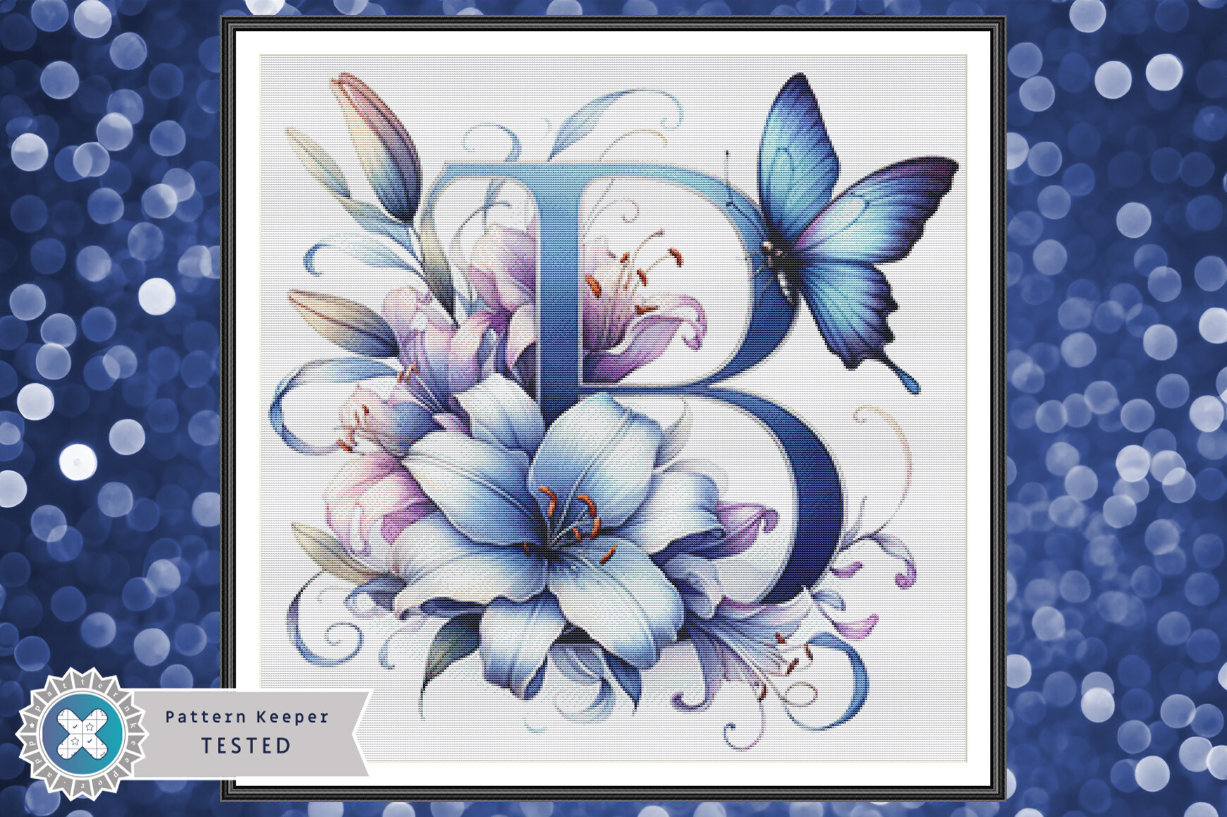 Floral Monogram 'B' Cross Stitch Pattern