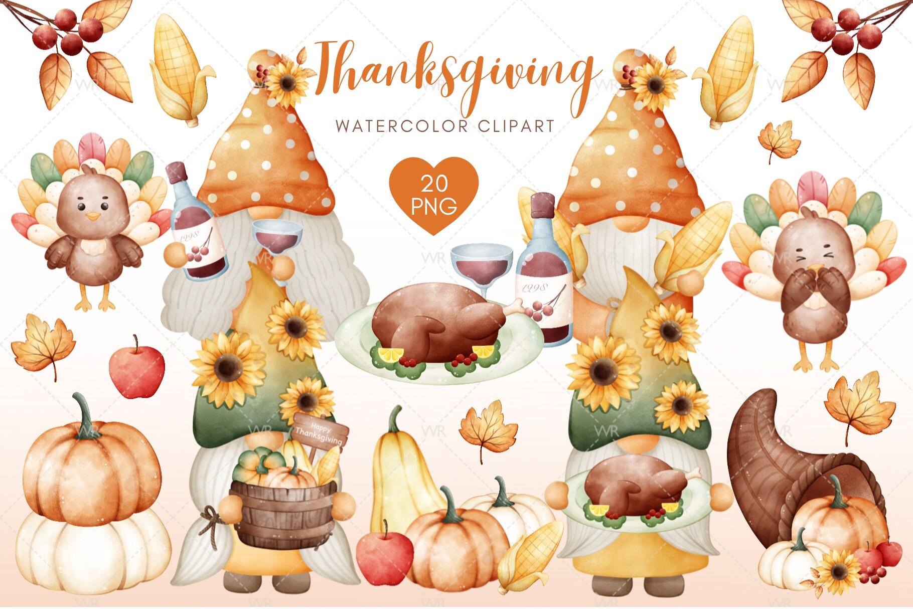 Thanksgiving Watercolor Clipart Graphic by Wataame Rika · Creative Fabrica